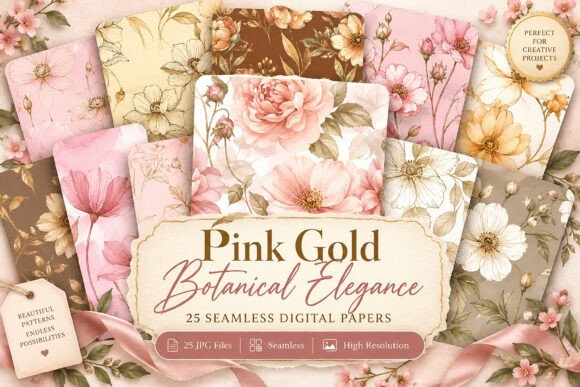 Pink Gold Botanical Elegance Digital
