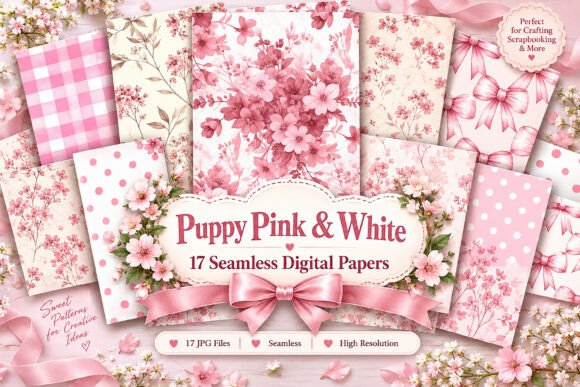 Puppy Pink & White Digital Seamless