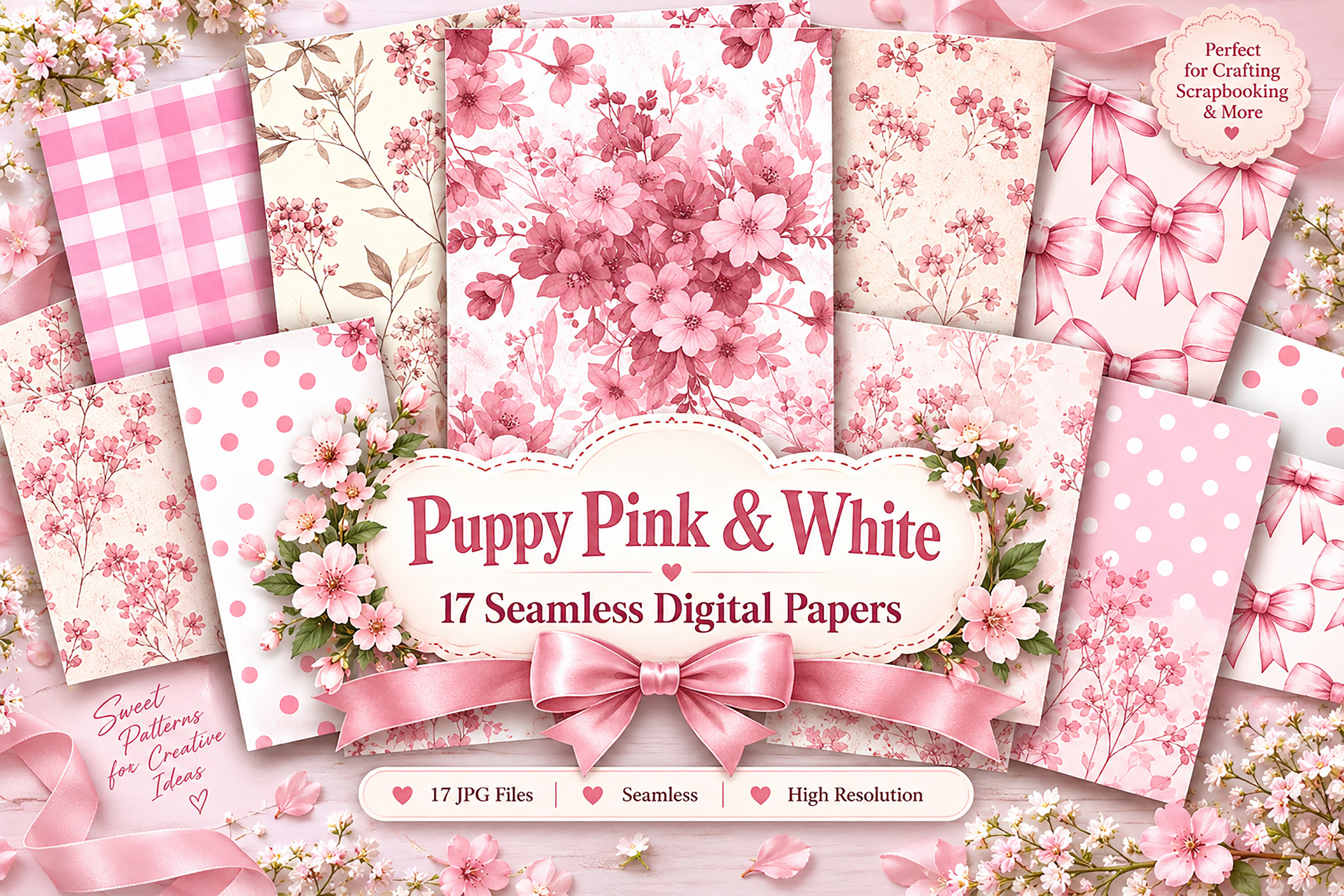 Puppy Pink & White Digital Seamless