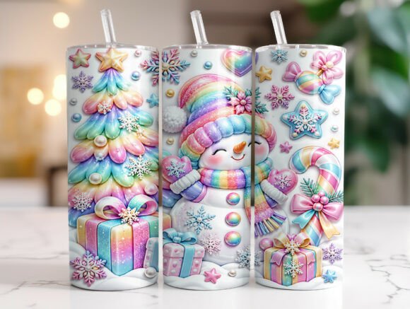 Rainbow Snowman Christmas Tumbler Wrap