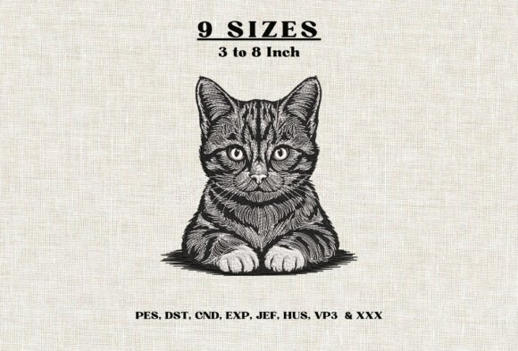 Realistic Tabby Cat Embroidery Design