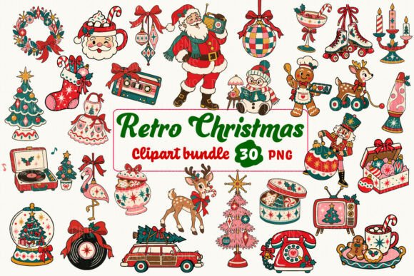 Retro Christmas Festive Clipart Bundle