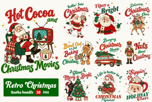 Retro Christmas Quotes Bundle PNG