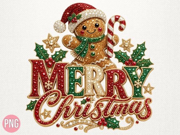 Rhinestone Gingerbread Merry PNG T-Shirt
