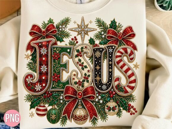 Rhinestone Jesus Christmas PNG Tshirt Graphic T-shirt Designs By Honey Prints