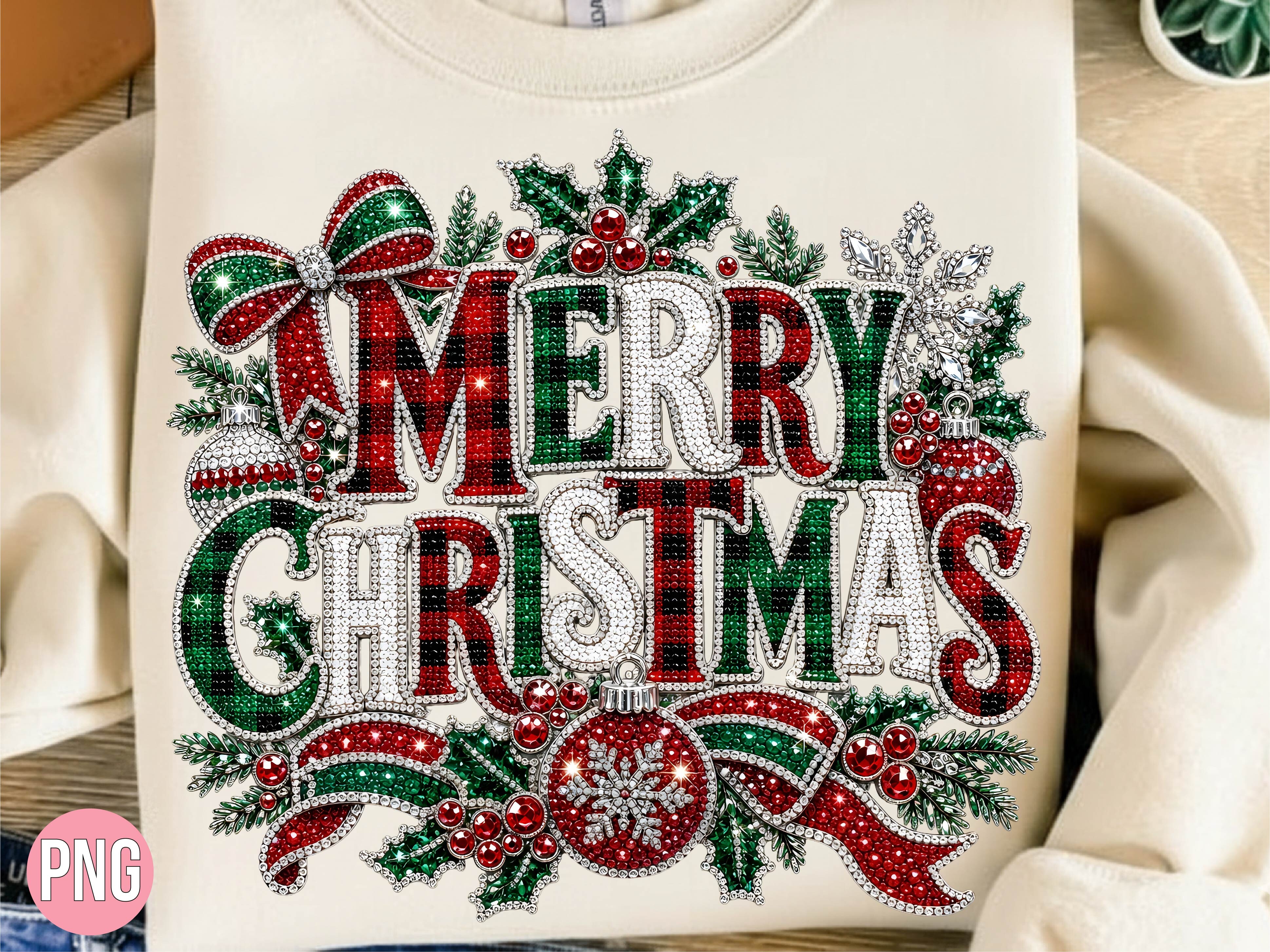 Rhinestone Merry Christmas PNG T-Shirt