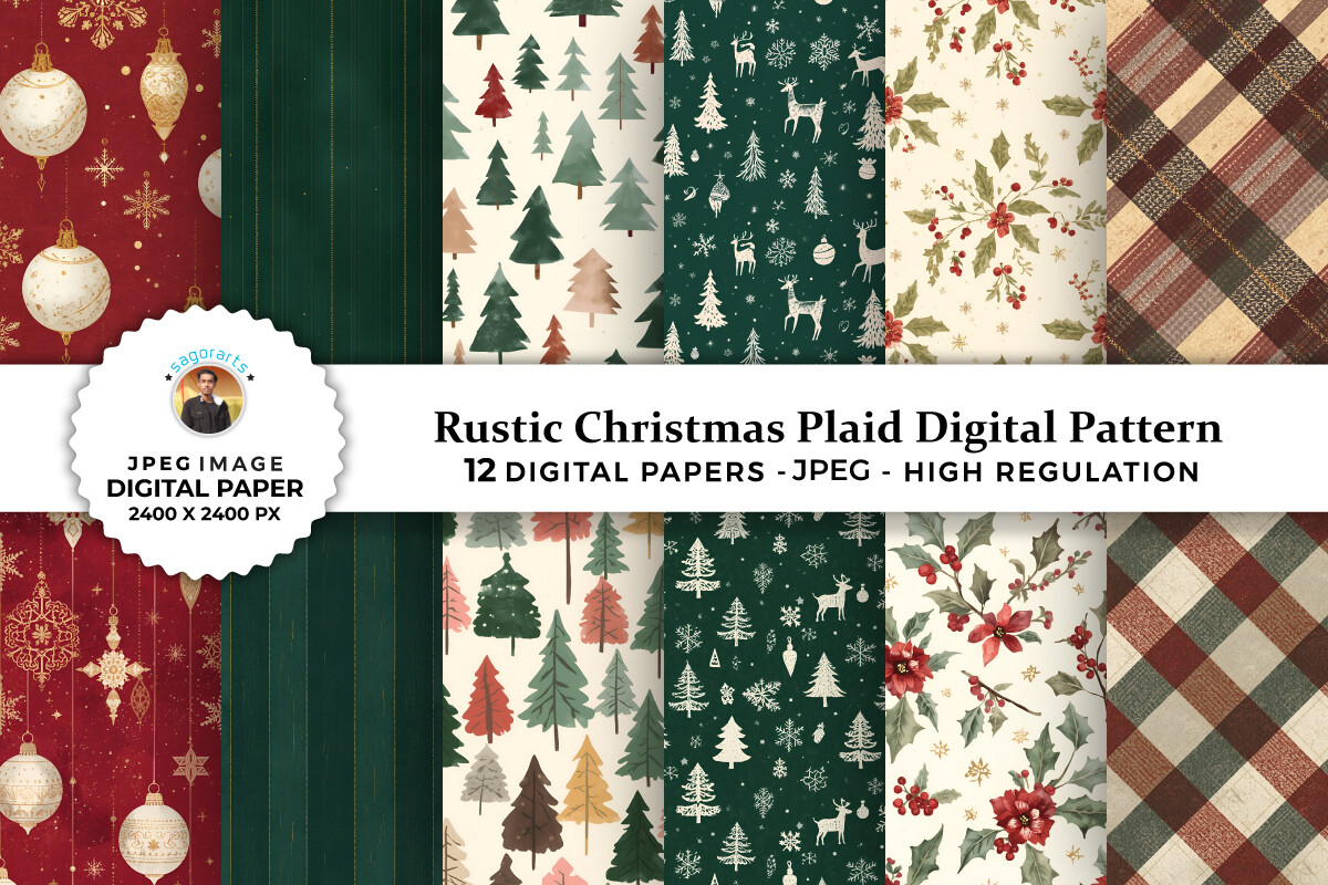 Rustic Christmas Plaid Digital Patterns