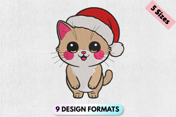 Santa Hat, Christmas Cat Embroidery File