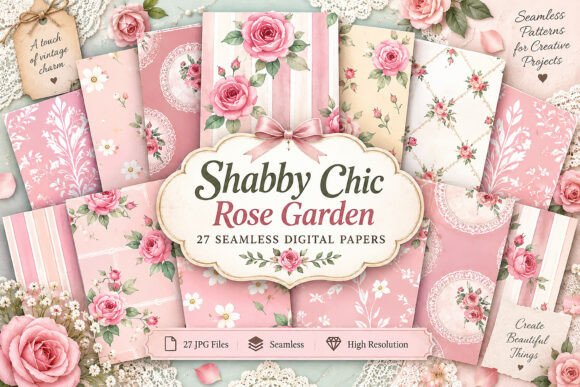 Shabby Chic Rose Garden Digital Seamless