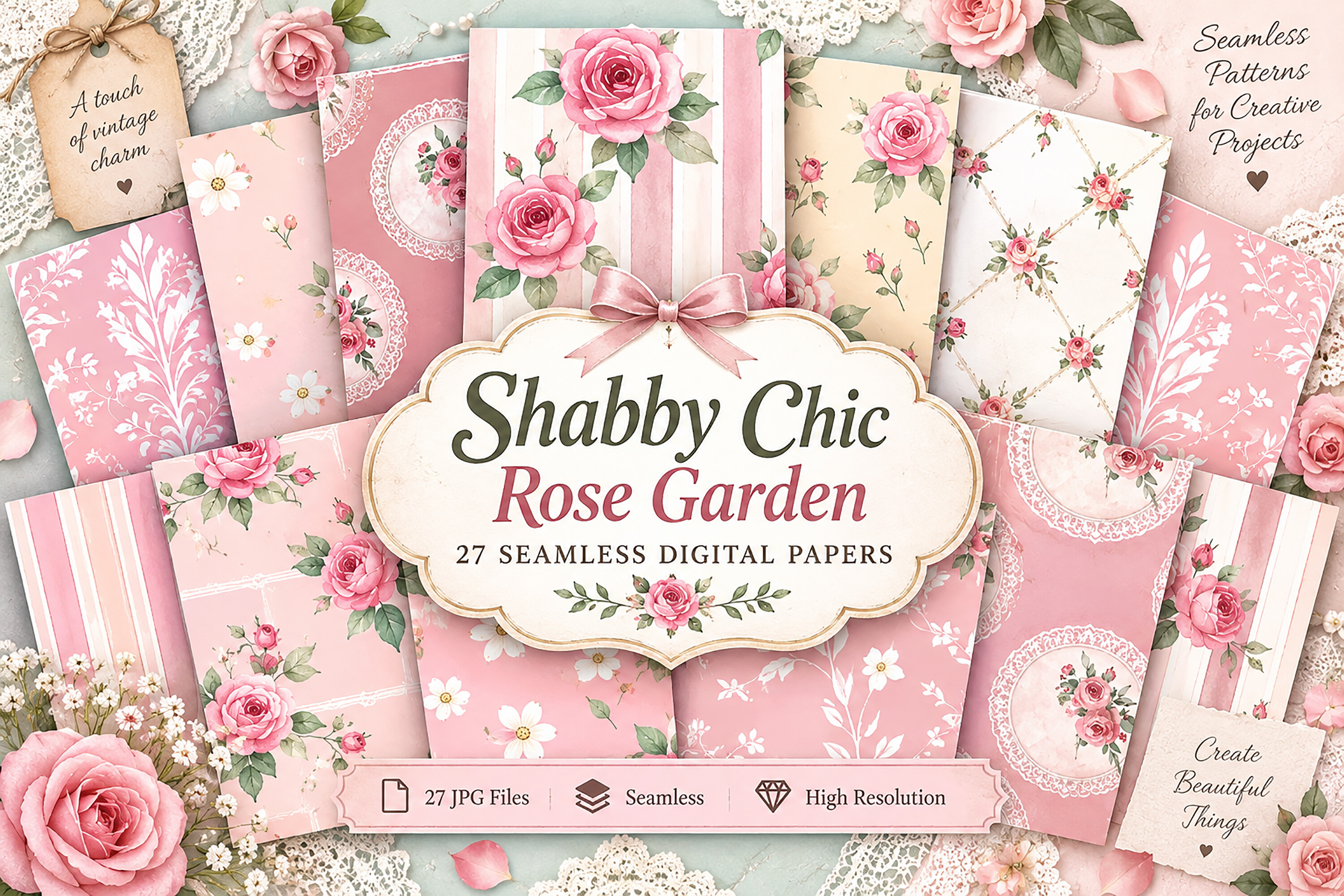 Shabby Chic Rose Garden Digital Seamless