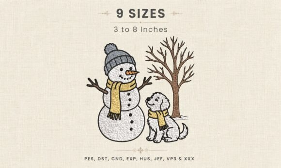 Snowman Dog Winter Scarf DST Embroidery