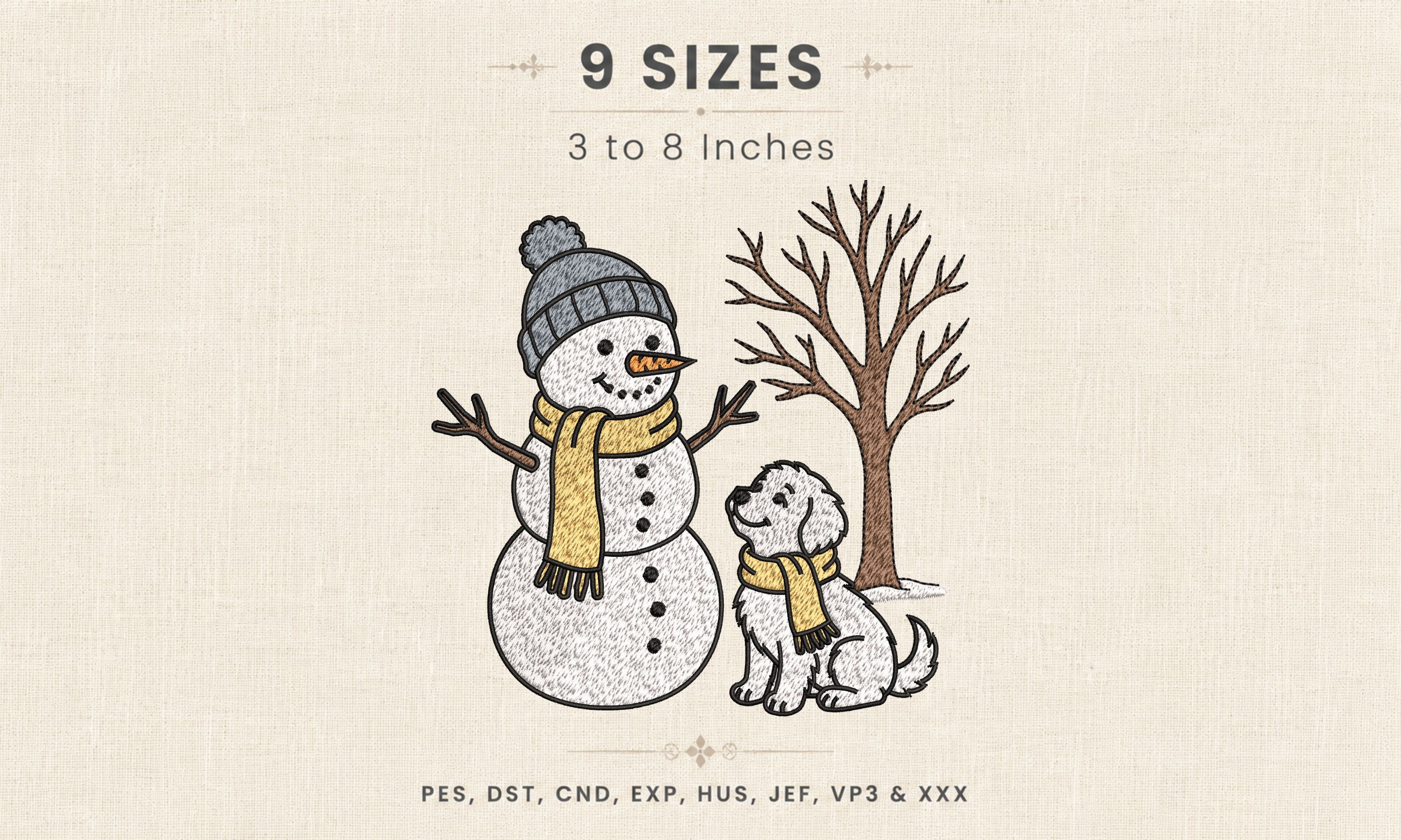 Snowman Dog Winter Scarf DST Embroidery