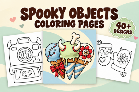 Spooky Objects Coloring Pages – Volume 1