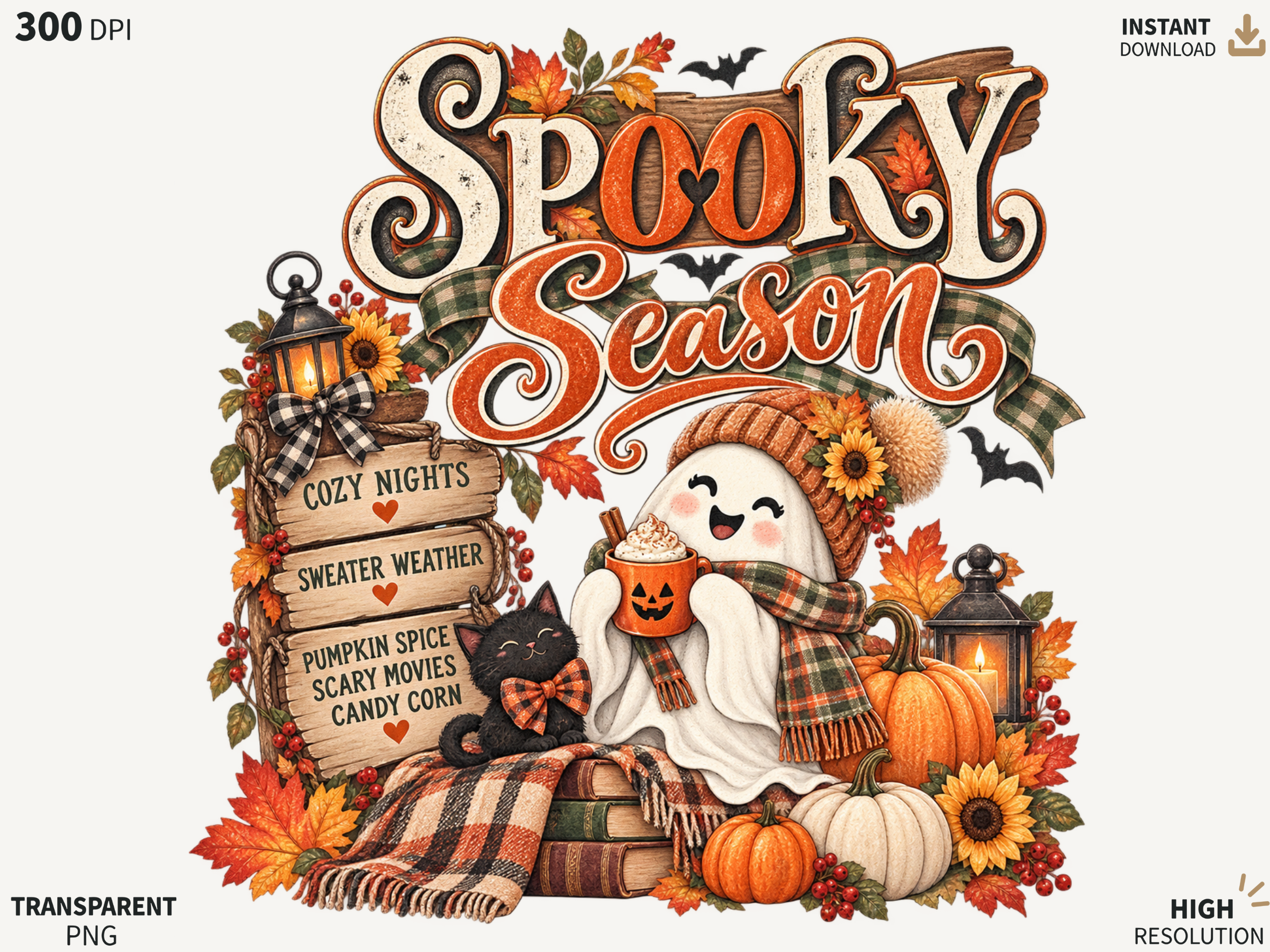 Spooky Season Ghost PNG, Cozy Halloween