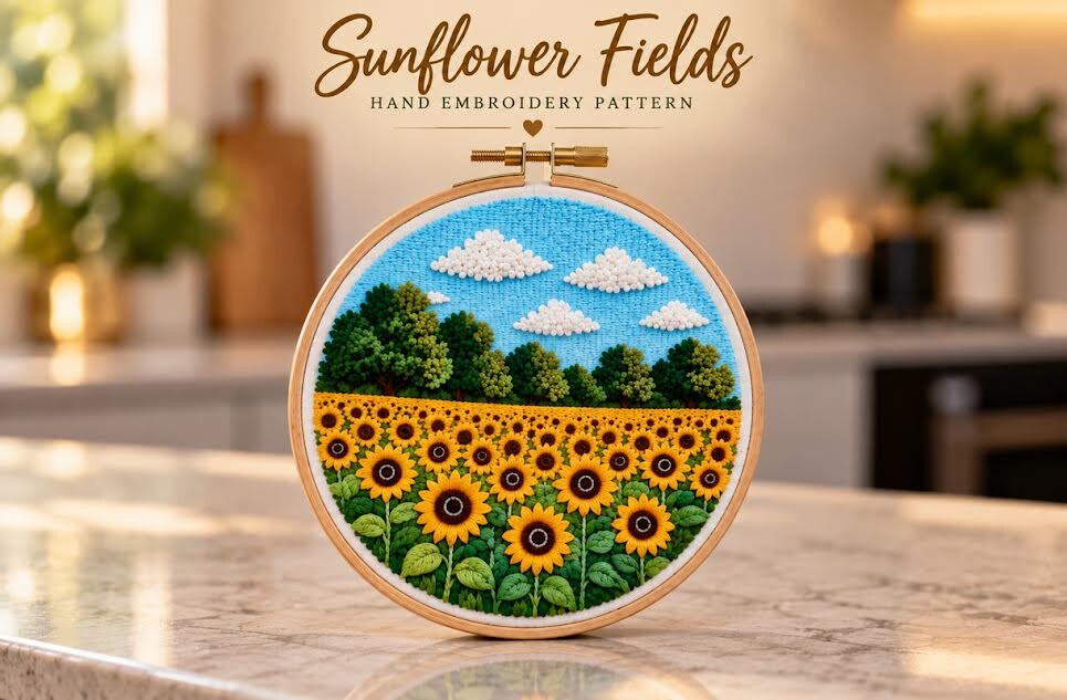Sunflower Fields Hand Embroidery Pattern