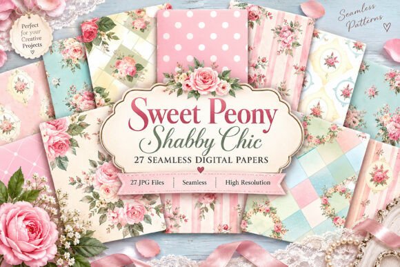 Sweet Peony Shabby Chic Digital Seamless