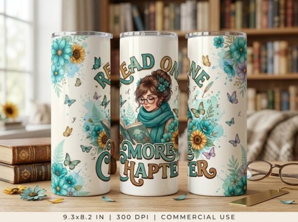 Turquoise Floral Reading Girl Tumbler De