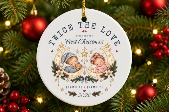 Twins First Christmas 2026 Ornament PNG