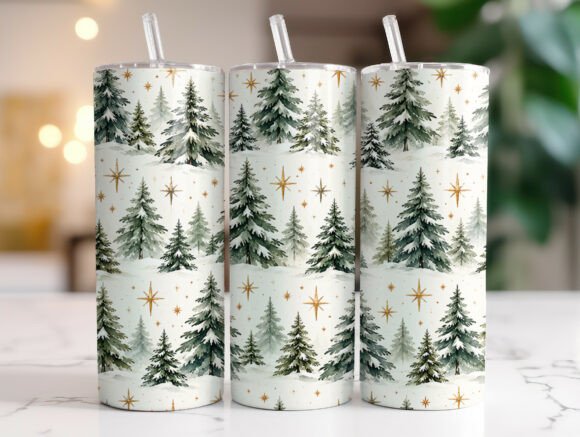 Watercolor Pine Tree Pattern Tumbler PNG