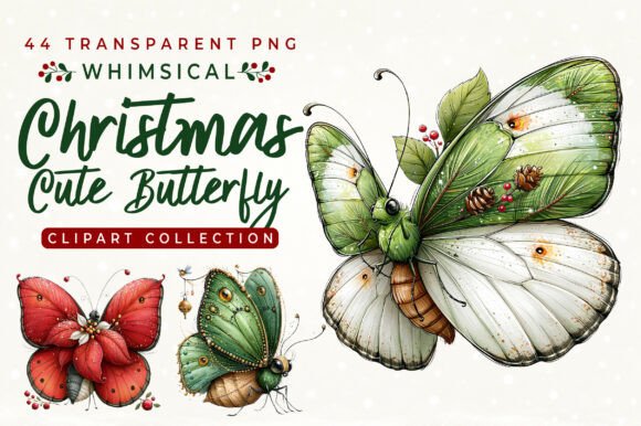 Whimsical Christmas Butterfly Clipart
