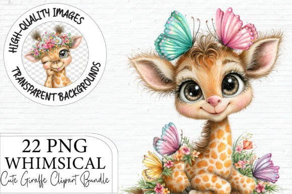 Whimsical Floral Baby Giraffe Clipart