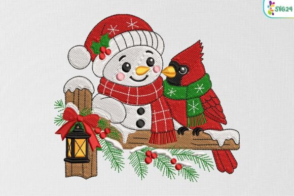 Winter Snowman & Cardinal Bird