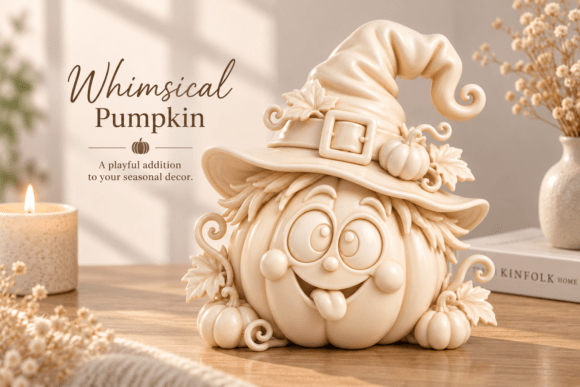 Witch Pumpkin STL | Whimsical 3D Printable Halloween Decor - Image 1