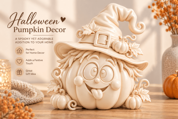Witch Pumpkin STL | Whimsical 3D Printable Halloween Decor - Image 3