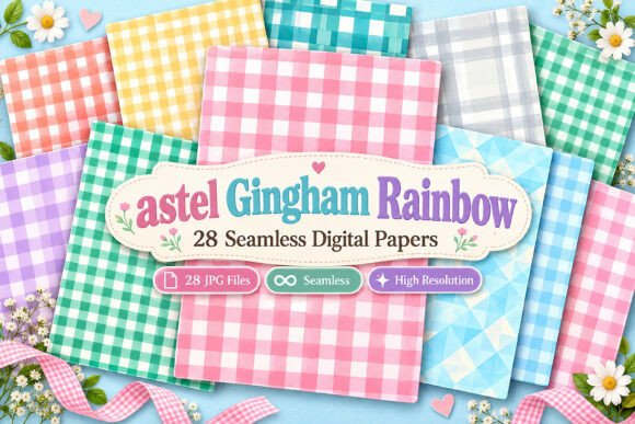 Astel Gingham Rainbow Digital Seamless