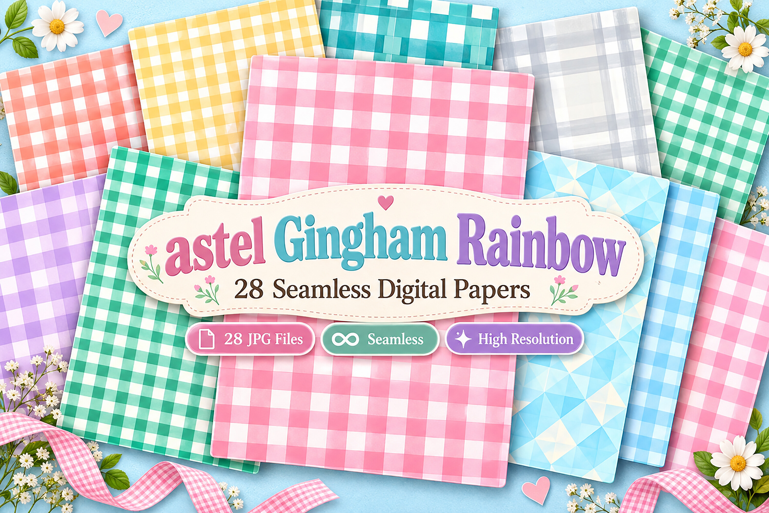 Astel Gingham Rainbow Digital Seamless