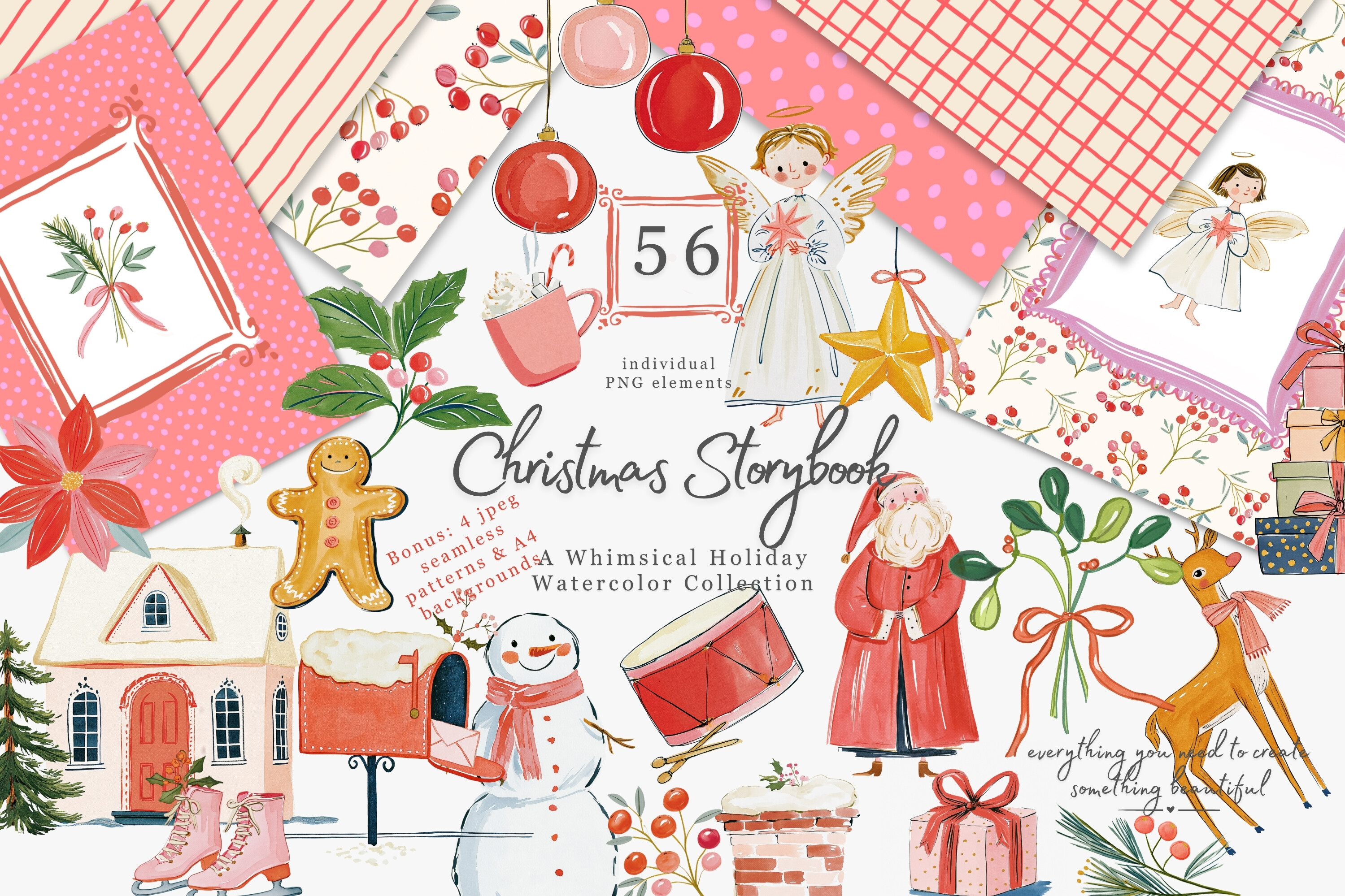 Vintage Christmas Watercolor Clipart Set