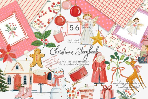 Vintage Christmas Watercolor Clipart Set Graphic Illustrations By Patishop Art