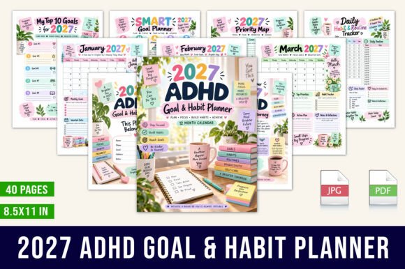 🌸 2027 ADHD Goal & Habit Planner