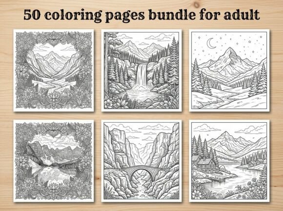 50 Mountain Landscape Coloring Pages