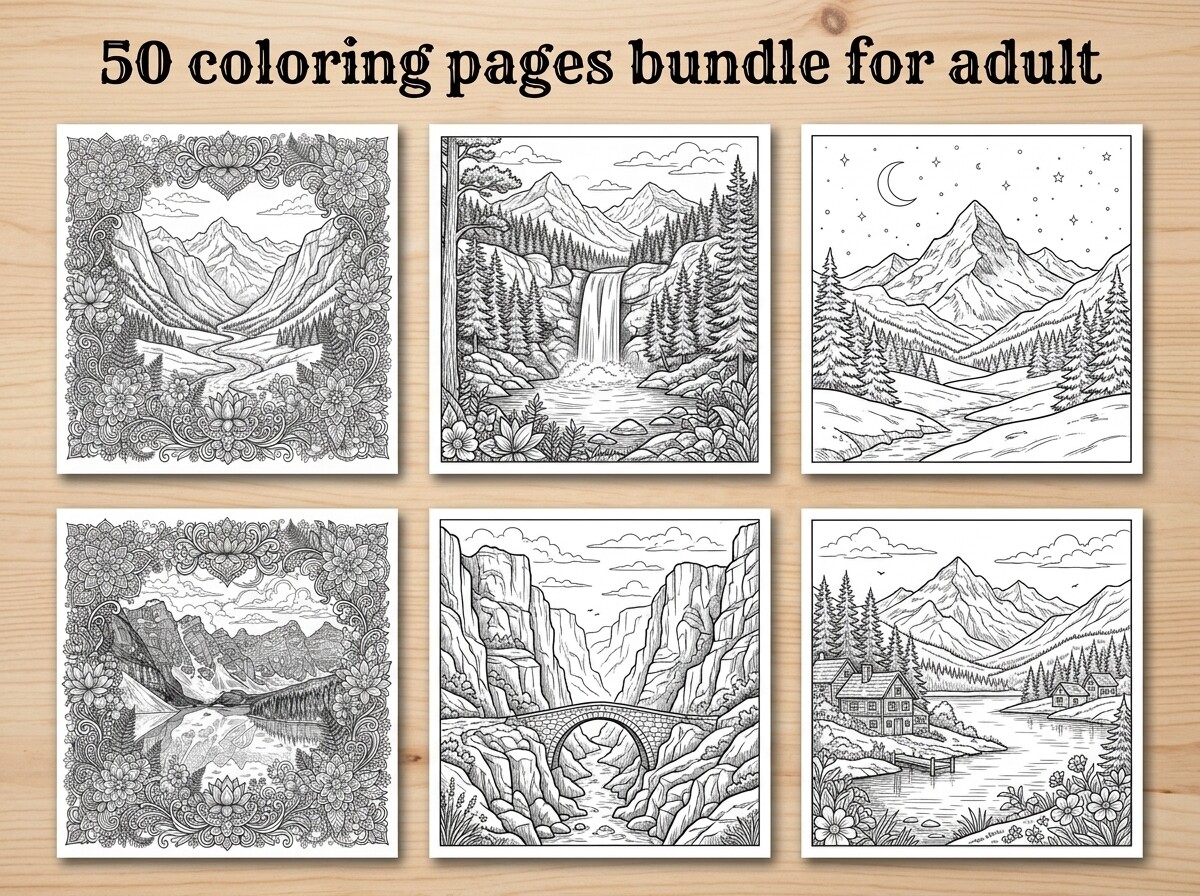 50 Mountain Landscape Coloring Pages