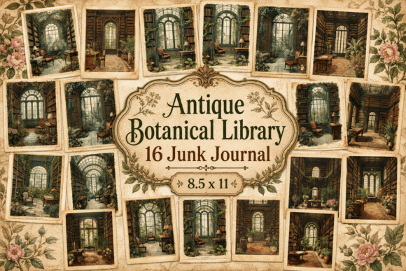 Antique Botanical Library Digital Paper