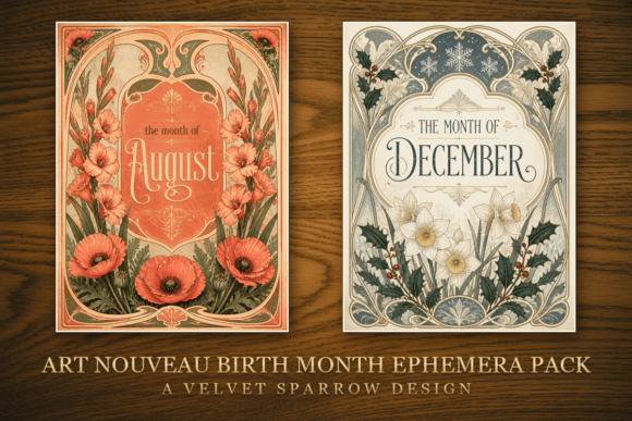 Art Nouveau Birth Month Ephemera Pack