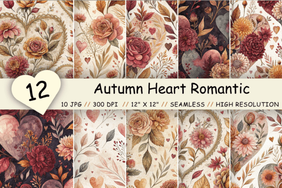 Autumn Heart Romantic Digital Paper Pack