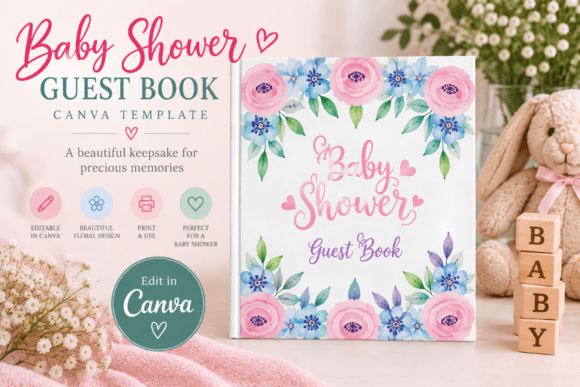 Baby Shower Guest Book Canva Template