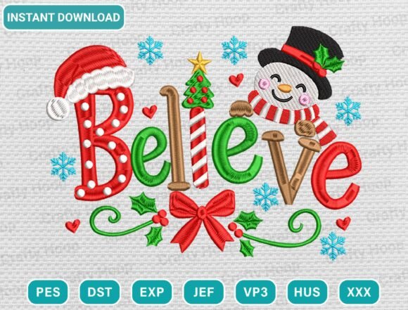 Believe Christmas Embroidery Design