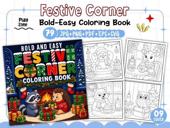 Bold Easy Festive Corner Coloring Pages