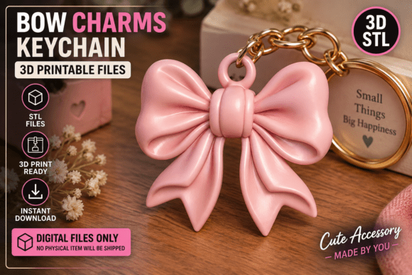 Bow Charms Keychain STL - 3D Printable Bow Keychain Model - Image 1