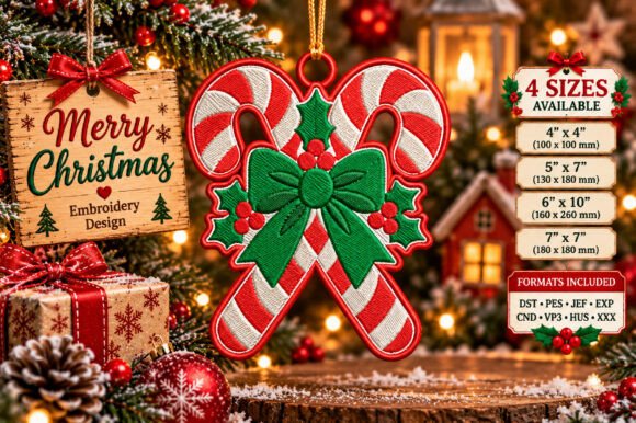 Candy Cane Christmas Ornament Embroidery