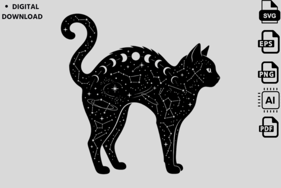 Celestial Cat SVG Moon Phases Witchy