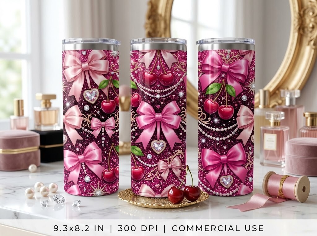 Cherry Girly Aesthetic Tumbler Design