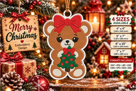 Christmas Bear Ornament Embroidery