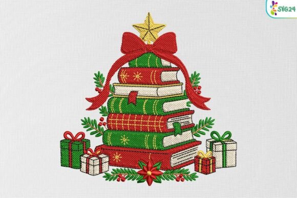 Christmas Book Stack with Gifts