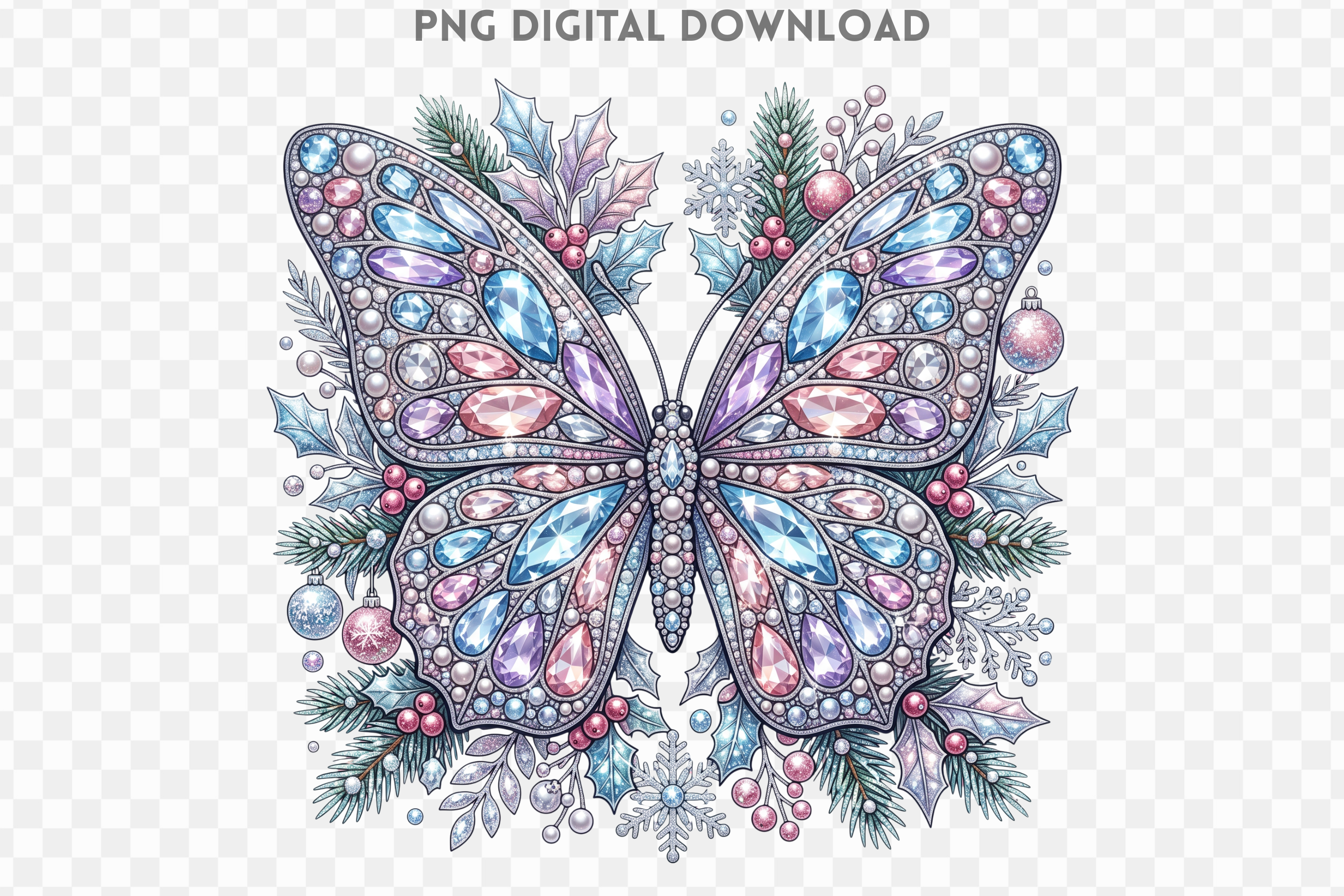 Christmas Butterfly Rhinestone PNG