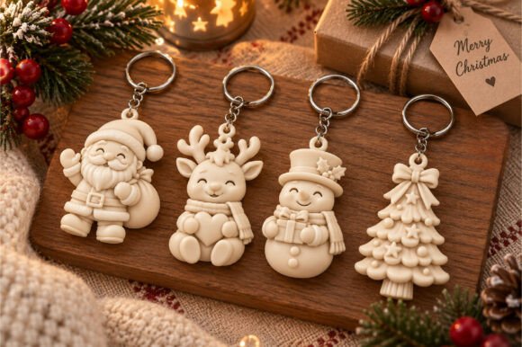 Christmas Character Keychain Set 3D STL – Santa, Reindeer, Snowman & Tree - Image 2