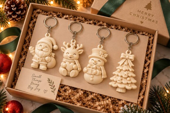 Christmas Character Keychain Set 3D STL – Santa, Reindeer, Snowman & Tree - Image 3